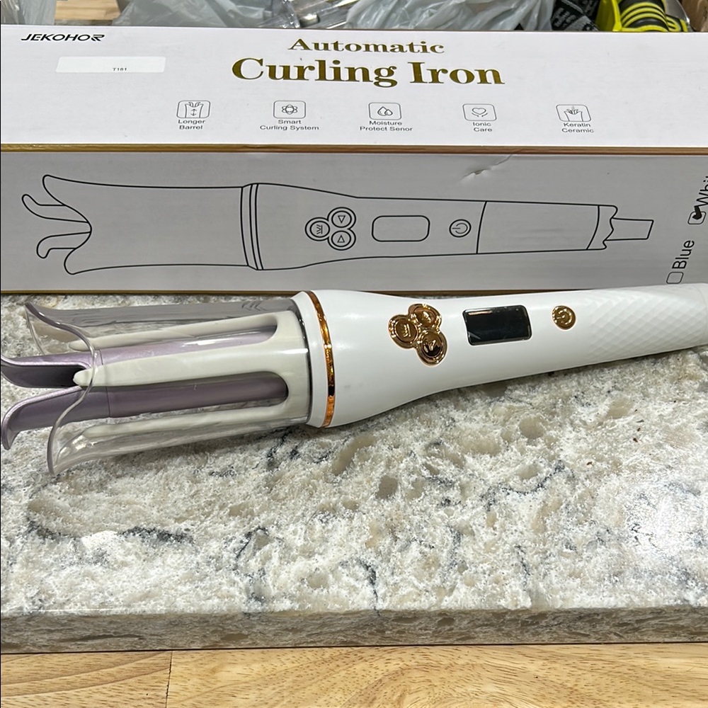 Automatic White and Gold Curling Iron similar to TYMO